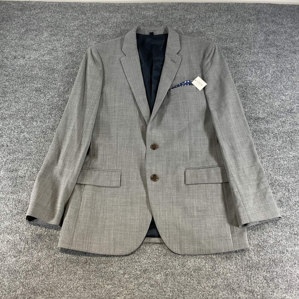 J.Crew Thompson Voyager Sport Coat Blazer 40R 100% Wool Gray Mens Suit Jacket - Picture 1 of 15